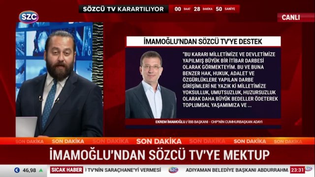 Ekrem İmamoğlu'ndan SÖZCÜ TV'ye mektup