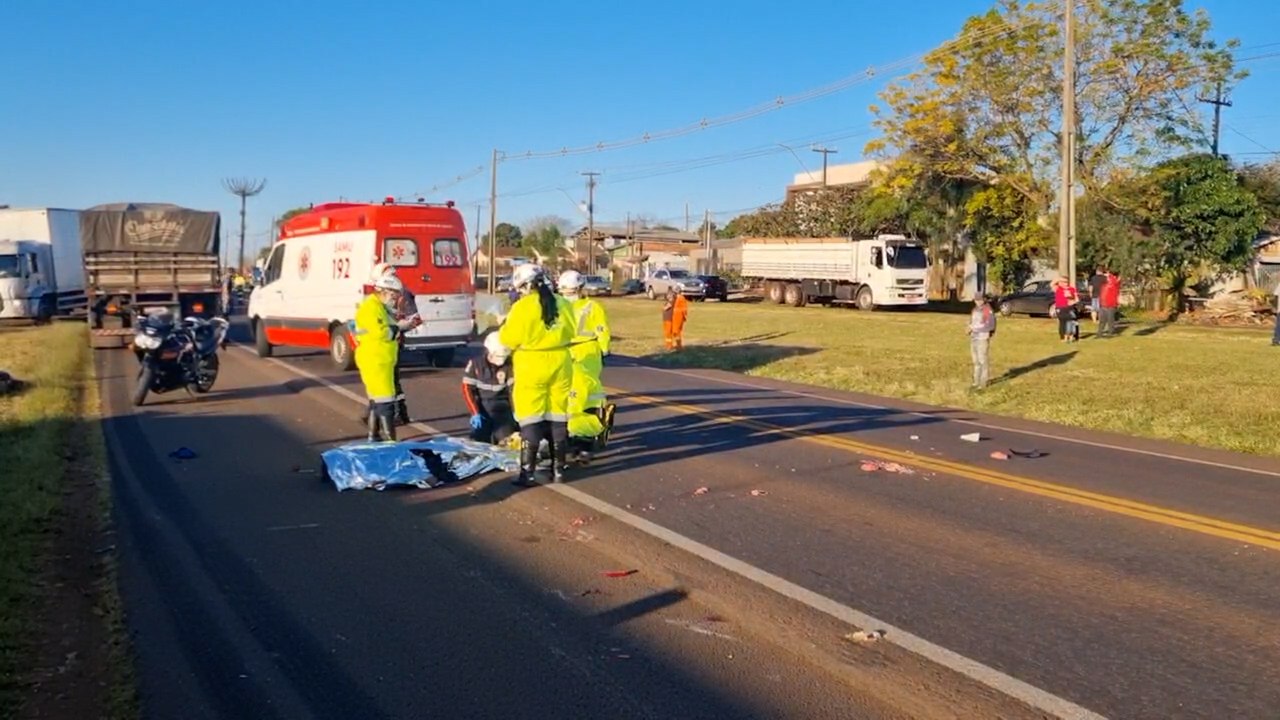 Motociclista morre em acidente com caminhão paraguaio na BR-277, em Santa Tereza do Oeste