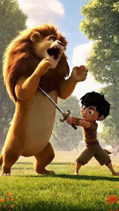 شیر دھاڑا، بچہ وار کرتا گیا #viralvideo #LionAndChild #ViralReels  #InnocenceAndStrength   #youtubeshorts