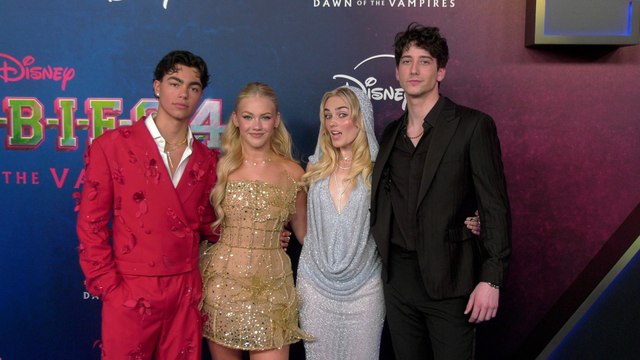 Malachi Barton, Freya Skye, Meg Donnelly, and Milo Manheim Zombies 4: Dawn of the Vampires Premiere Blue Carpet
