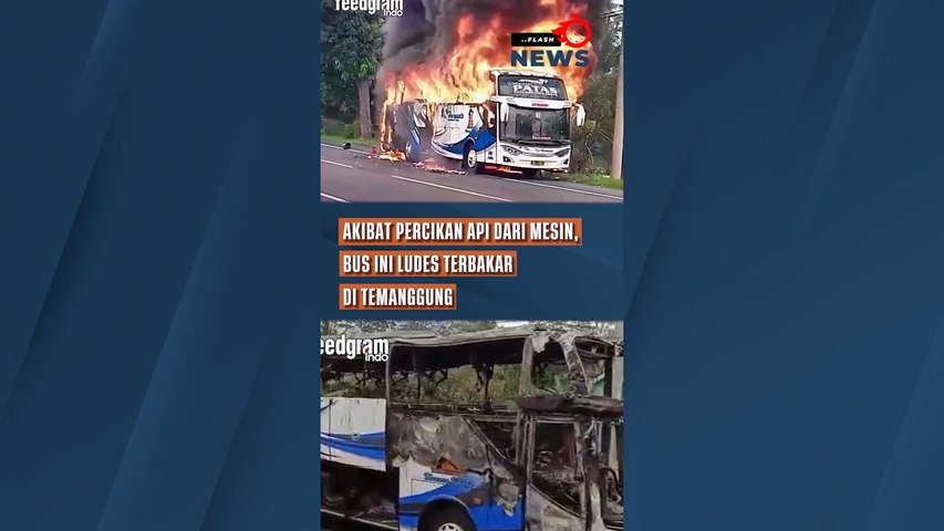 Akibat Percikan Api dari Mesin, Bus Ini Ludes Terbakar di Temanggung