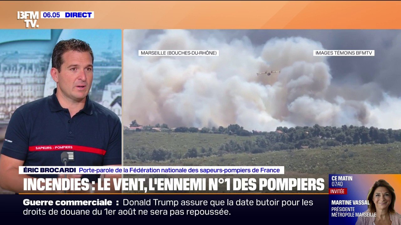 Incendie à Marseille: “Son axe de propagation se poursuit (...) à une vitesse calculée à 1.200 m/h”, témoigne Éric Brocardi (sapeurs-pompiers de France)