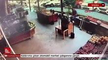 İstanbul'da kaldırıma çıkan otomobil market çalışanına çarptı