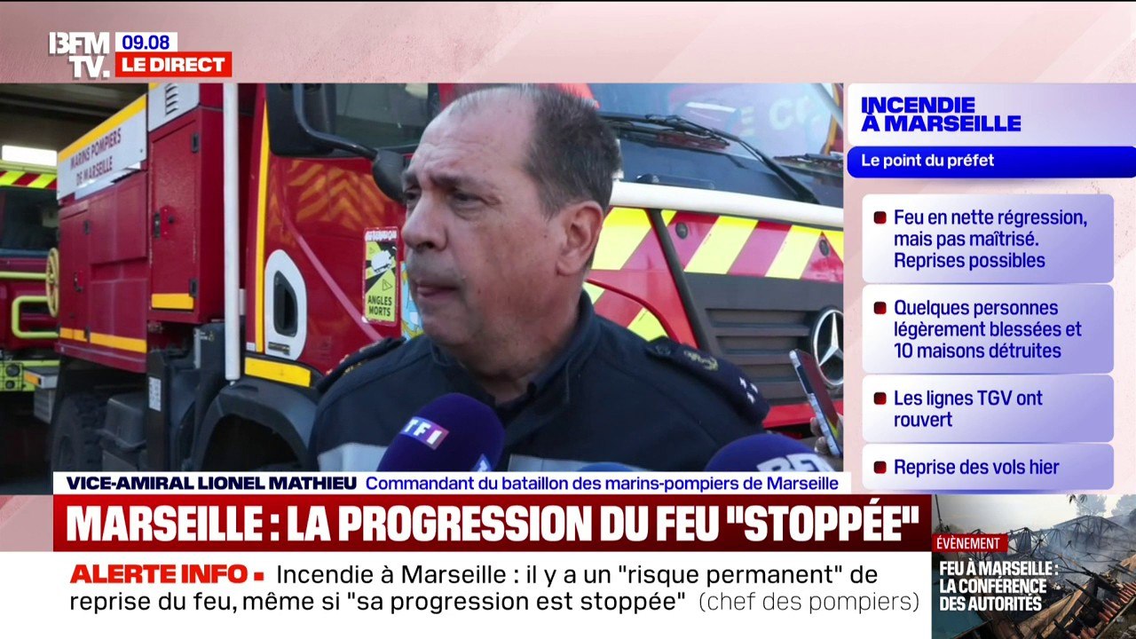 Incendie à Marseille: "Nous n'avons pas de feu virulent en l'état actuel", indique le commandant du bataillon des marins-pompiers de Marseille