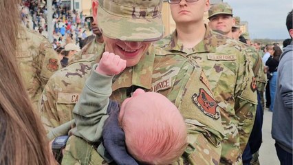 Airman Shares Emotional First Hug With Baby Son | Happily TV