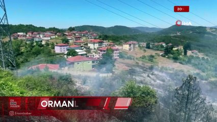 Zonguldak'ta sanayi içindeki ormanlık alanda çıkan yangın yürekleri ağza getirdi