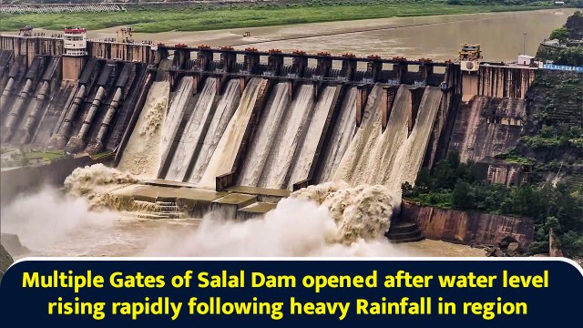 Multiple Gates of Salal Dam opened after water level rising rapidly following heavy Rainfall in region