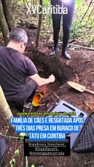 Vídeo: Família de cães é resgatada após três dias presa em buraco de tatu em Curitiba
