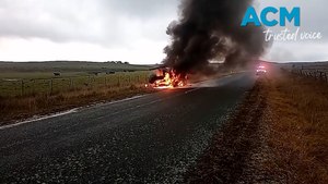 'She's about buggered', tradie's lucky escape after lightning strike burns ute