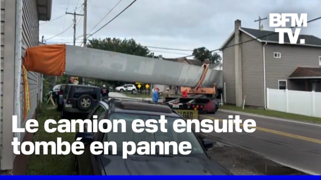 États-Unis: une pale d'éolienne de près de 50 mètres reste bloquée entre deux maisons lors de son transport