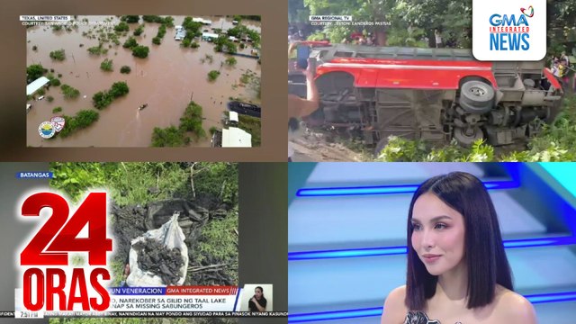 24 Oras: (Part 3) Sako ng mga buto, narekober sa gilid ng Taal Lake ng mga naghahanap sa missing sabungeros; 119 na ang kumpirmadong patay sa flash floods sa Texas; saloobin ni Kyline Alcantara tungkol sa pinagdaanang heartbreak: I do not owe..., atbp.