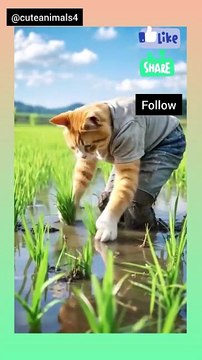 Hardworking cat working in rice field🐱😼😼😺