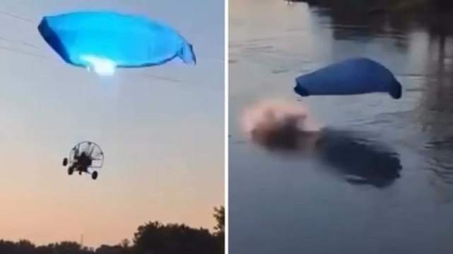 Colpisce i cavi elettrici e cade in acqua: paura per un pilota di paramotore
