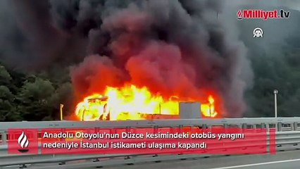 Anadolu Otoyolu'nda otobüs yangını! İstanbul istikameti ulaşıma kapandı
