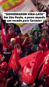 Durante ato em SP contra taxação de Trump, manifestantes chamam Tarcísio de Freitas de “vira-lata”