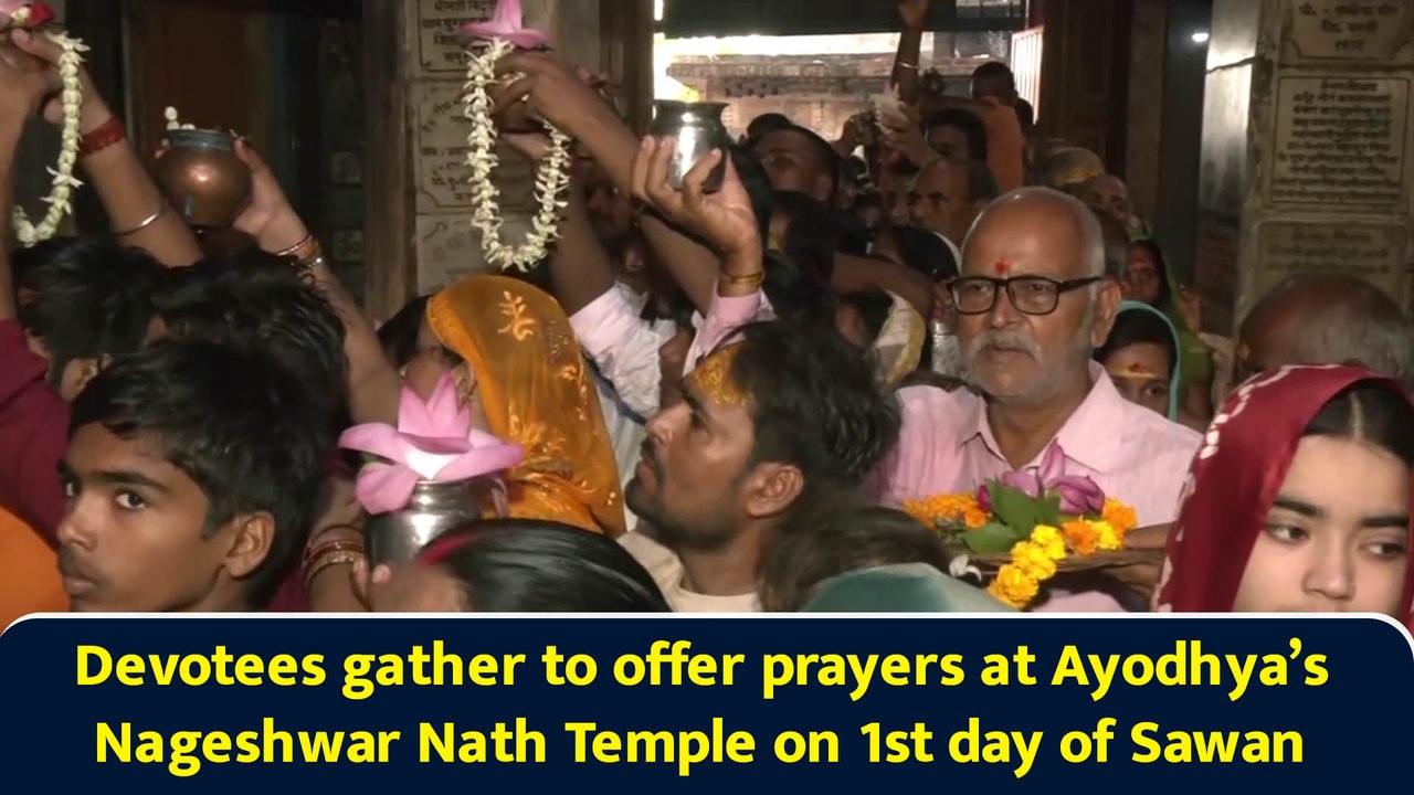 Devotees gather to offer prayers at Ayodhya’s Nageshwar Nath Temple on 1st day of Sawan