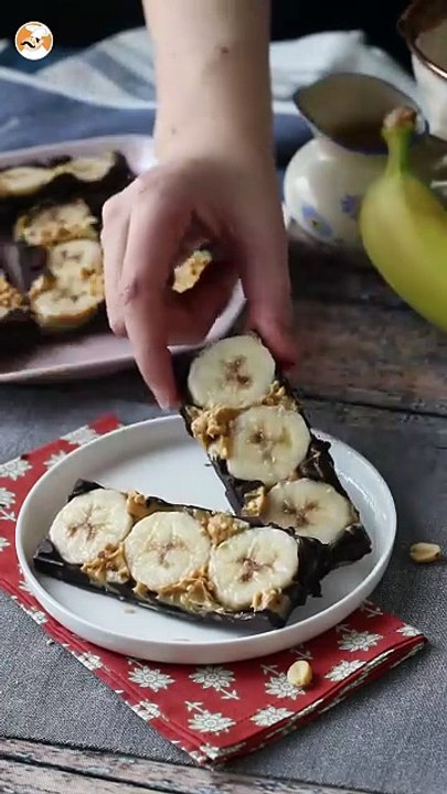 Mini tablettes banane, beurre de cacahuète et chocolat, ultra gourmandes et sans sucres ajoutés