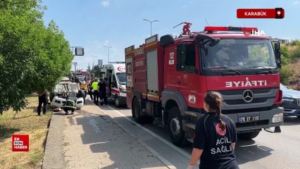 Karabük'ta otomobile çarparak ters dönen aracın sürücüsü yaralandı