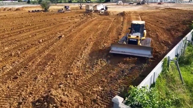 Video Full Project Fill the land up by Bulldozer SHANTUI and Many Powerful Dump Truck Unloading Soil