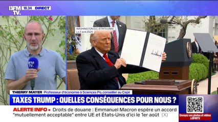 Droits de douane de 30% pour l'UE: "Il va y avoir un impact fort sur les volumes dans certains secteurs", explique Thierry Mayer, professeur d'économie