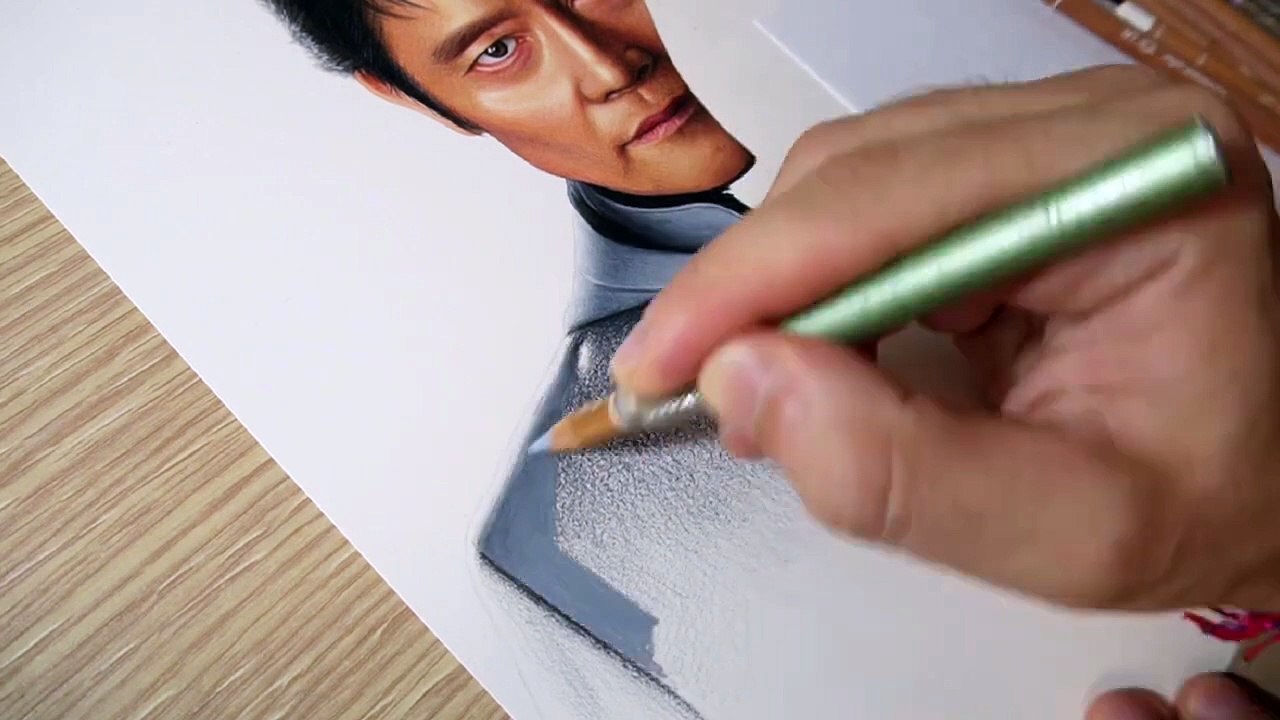 Realistic Front Man Drawing from Squid Game 3 with Colored Pencils