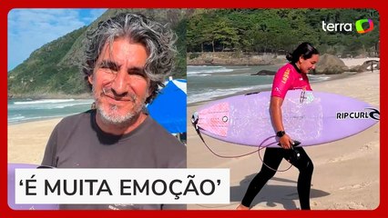 ‘Torcendo e sofrendo’, diz Charles Saldanha sobre papel de pai e treinador de Sophia Medina no surfe