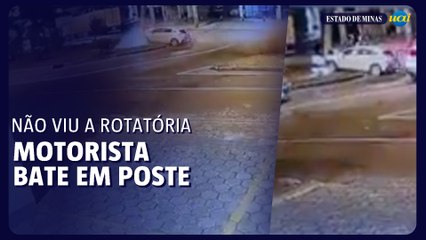 Motorista esquece rotatória e bate em poste na Barão Homem de Melo