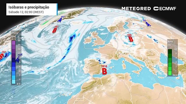 A deslocação do anticiclone para junto do continente poderá fazer com que uma frente fria afete os Açores na próxima semana