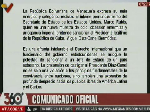 Venezuela rechaza el pronunciamiento de Marco Rubio contra el presidente de Cuba Miguel Díaz-Canel
