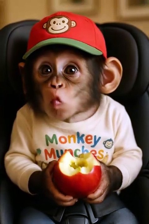 Adorable Baby Monkey Enjoys a Juicy Apple | Cute Animal Videos #monkeymunches #funny #viral #monkeyvideo #monkeyshort