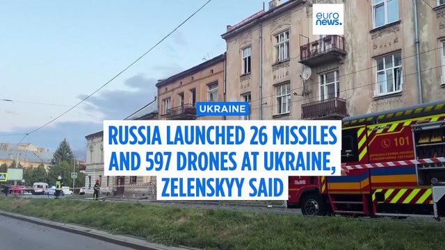 Russia launched 26 missiles and 597 drones at Ukraine, Zelenskyy said