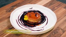 Flan de queso con coulis de mora