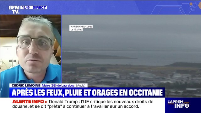 Orages: Cédric Lemoine, maire (SE) de Laurabuc dans le département de l'Aude, invite les habitants à ne pas se déplacer pendant les intempéries