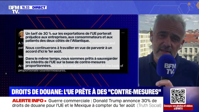 Droits de douane de 30% pour l'UE: la Commission européenne répond à Donald Trump et se dit prête à adopter des contre-mesures proportionnées