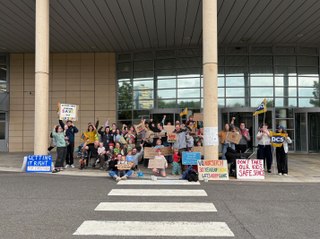 Civil servants protest closure of workplace nursery at Victoria Quay