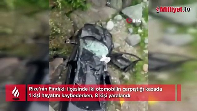 Rize'de feci kaza! İki otomobil çarpıştı: 1 ölü, 8 yaralı