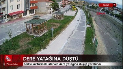Tokat'ta kediyi kurtarmak isterken dere yatağına düşüp yaralandı