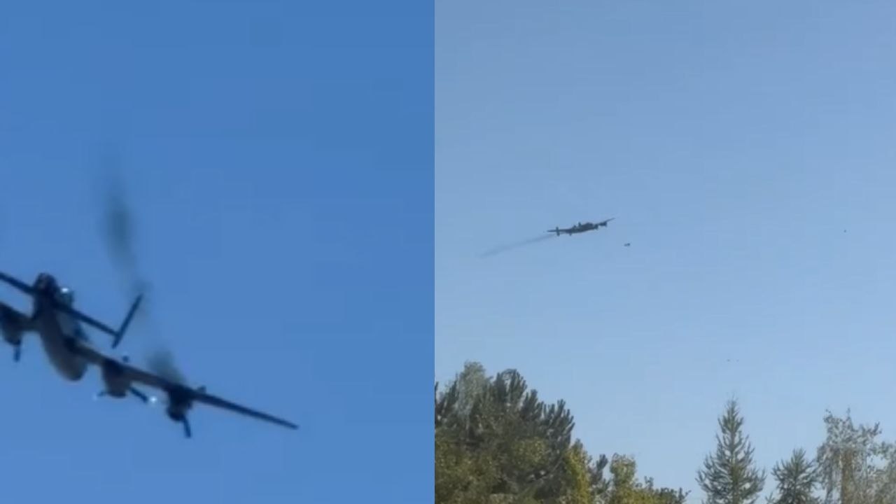 Lancaster Bomber suffers engine problem