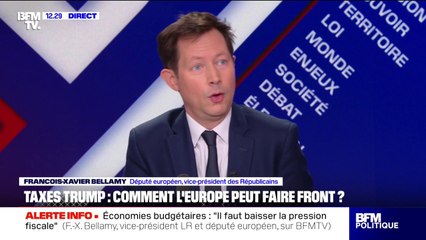 Droits de douane américains: "Cette guerre commerciale est absurde et sera aussi destructrice pour l'économie américaine", dit François-Xavier Bellamy