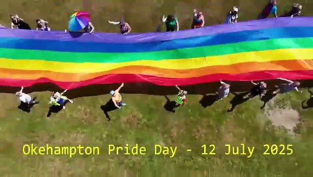Drone footage by Rob Greaves of the Exeter Pride giant rainbow flag at Okehampton Pride, Alan Quick