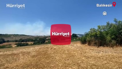 Balıkesir’in Manyas ilçesinde bir arazide yangın