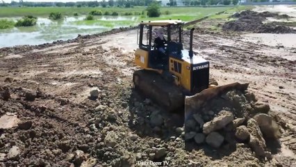 Amazing Driver Bulldozer SHANTUI Showing Driver Skill Pushing Soil into the water Fill the Land