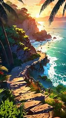 Jungle Sunset Over the Sea