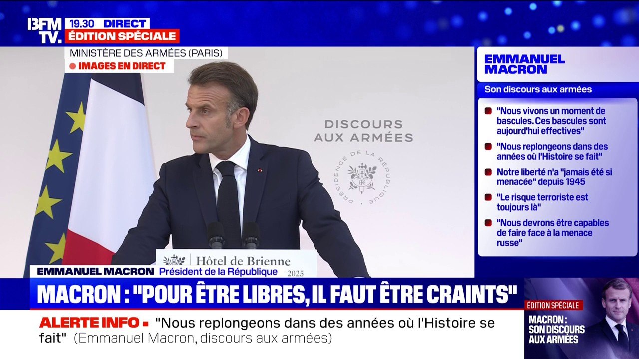 Discours aux Armées: "Nous devrons être capables de faire face" à la menace russe, indique Emmanuel Macron