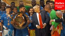 BREAKING: Trump Presents CWC Trophy To Champions Chelsea, Stays On Stage With Team For Celebrations