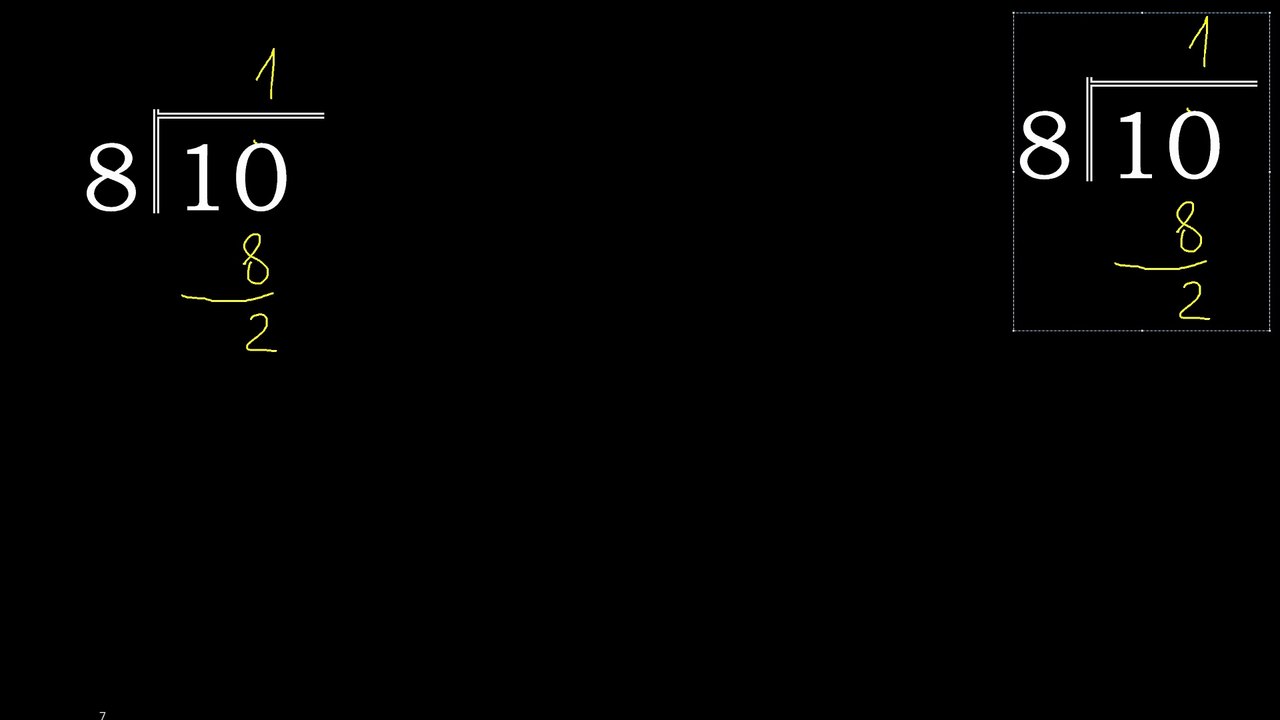 Divide 10 by 8 , remainder and quotient Strategy