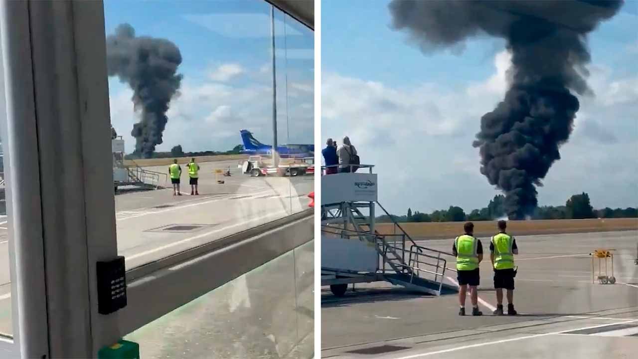 震撼影片：英國 Southend 醫療專機起飛後爆炸墜毀