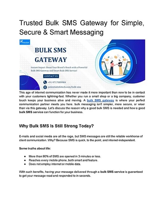 Trusted Bulk SMS Gateway for Simple, Secure & Smart Messaging