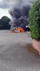 A van on fire near Market Drayton