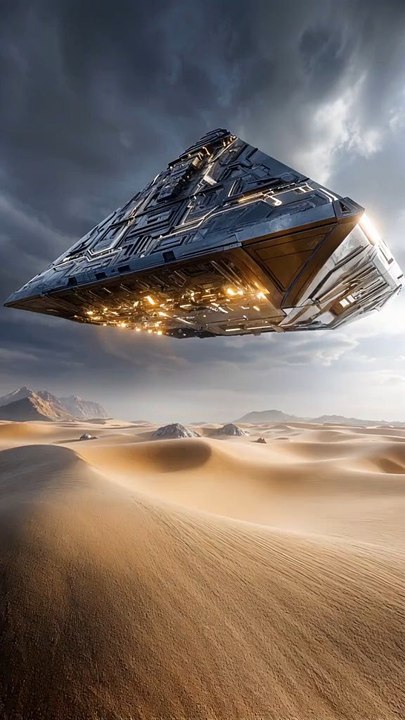 A giant ship is in the air! Above the desert, an alien spaceship tears through the clouds 🛸🌪️#AIMicroMovieProduction #ScienceFiction #Doomsday